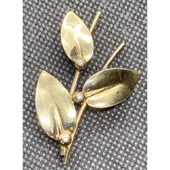 Vintage N E Sterling Pin Denmark Three Leaf & Berries Brooch 925 - Picture 4 of 6